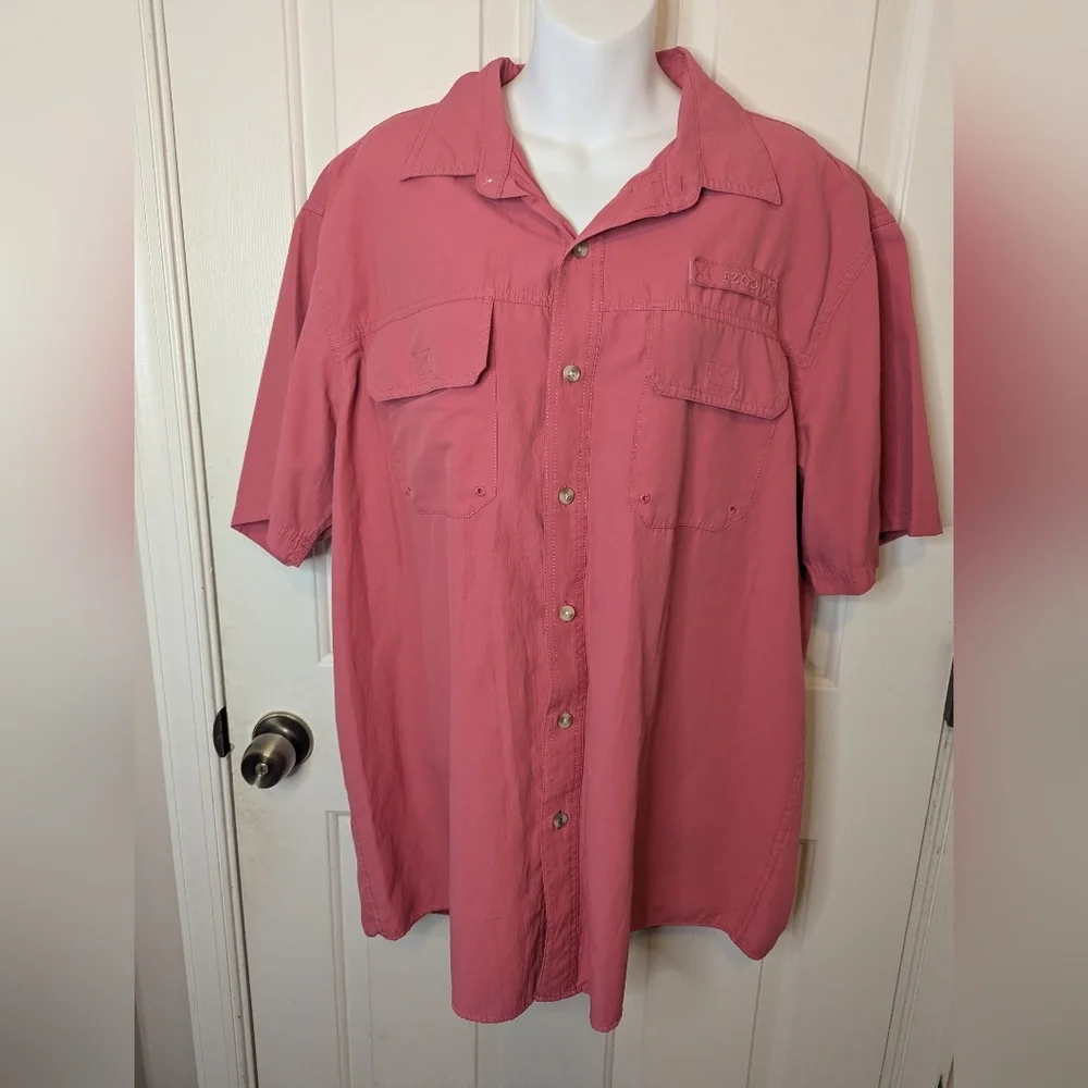 Izod Mens Fishing Shirt XL Surfcaster Rose Vented Outdoor Casual Button Up